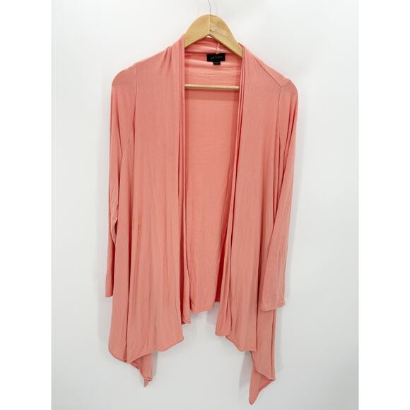 J. Jill Womens Peach Pink Open Front Long Cardigan Size S Asymmetrical Stretch - Picture 10 of 10